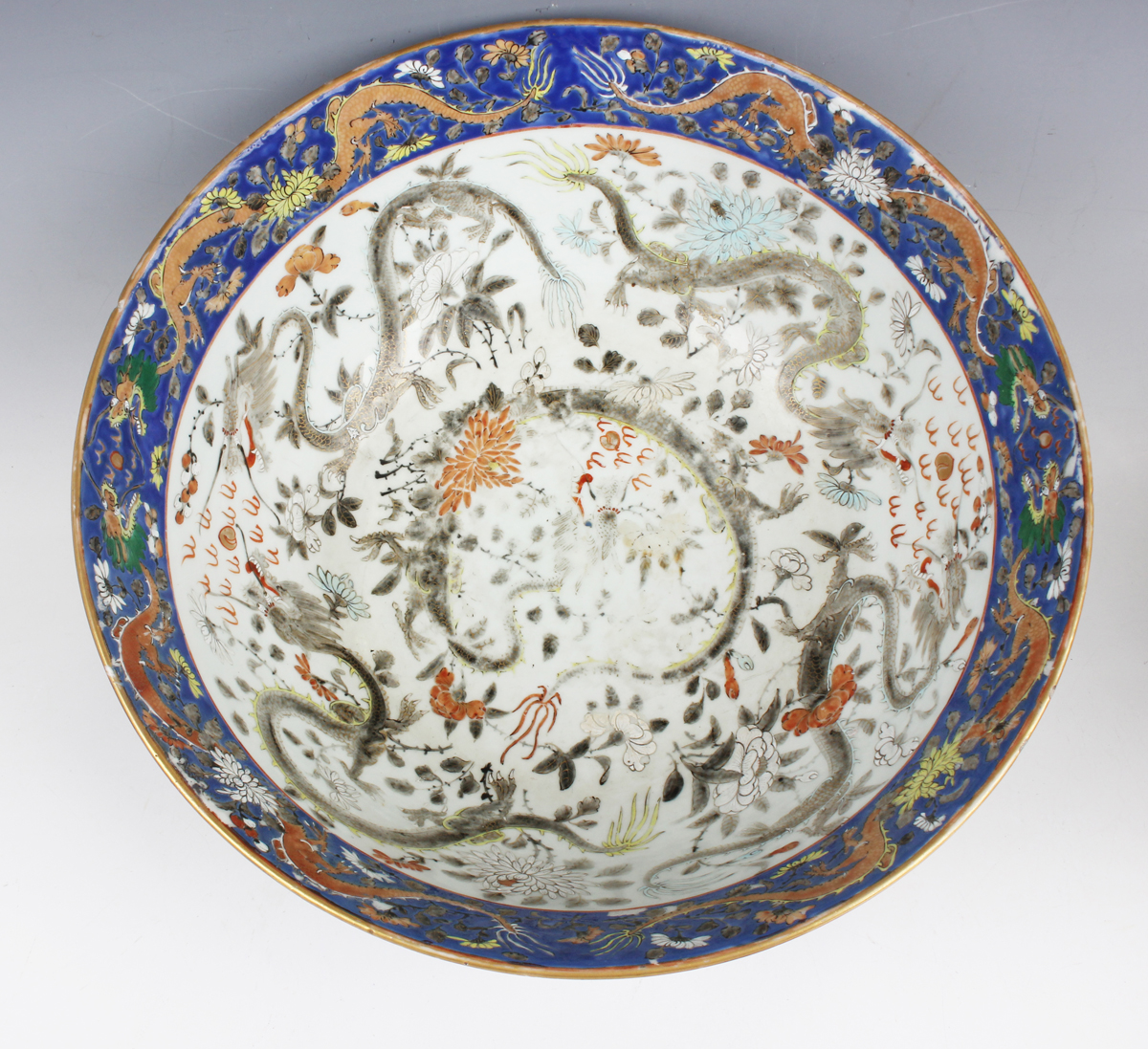 A Chinese porcelain punch bowl, late 19th century, of steep-sided circular form, the exterior - Image 44 of 51
