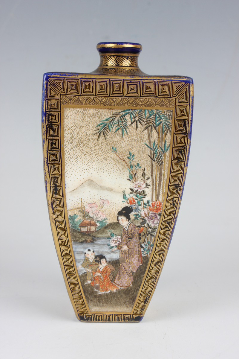 A pair of Japanese Satsuma earthenware vases, Meiji period, probably by Kinkozan, each of square - Image 37 of 37