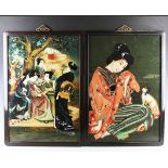 Two Chinese reverse paintings on glass, mid-20th century, one painted with a kneeling maiden and