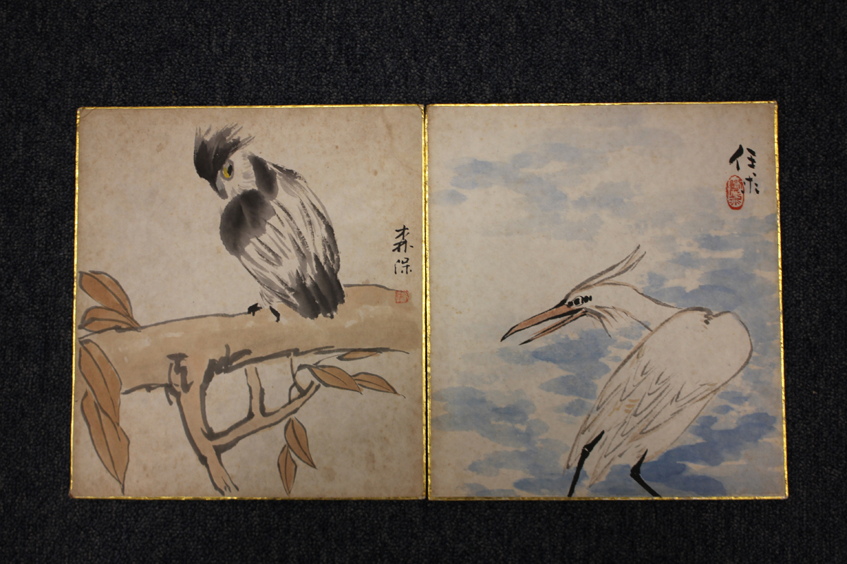 A Chinese watercolour painting on paper fan panel, early 20th century, painted with two geese and - Image 4 of 31