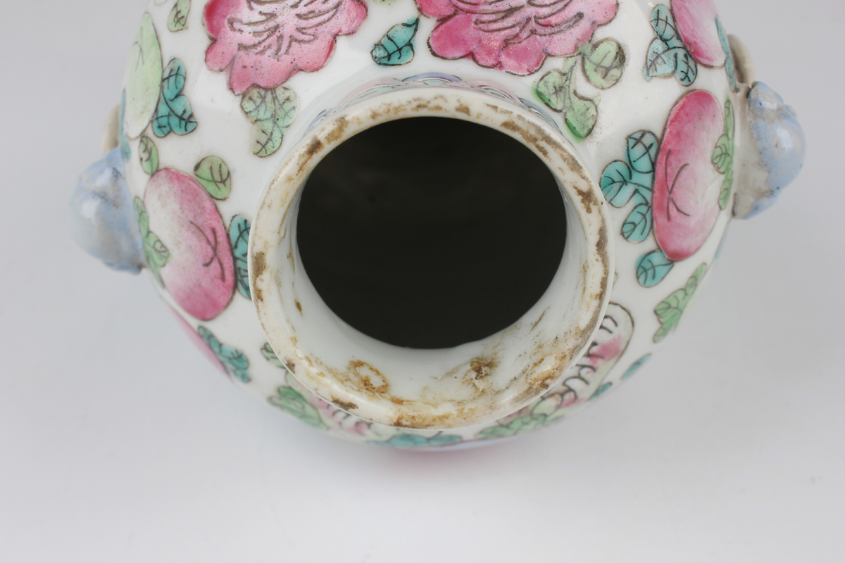 A Chinese Canton famille rose porcelain vase and cover, late 19th century, the baluster body painted - Image 4 of 20