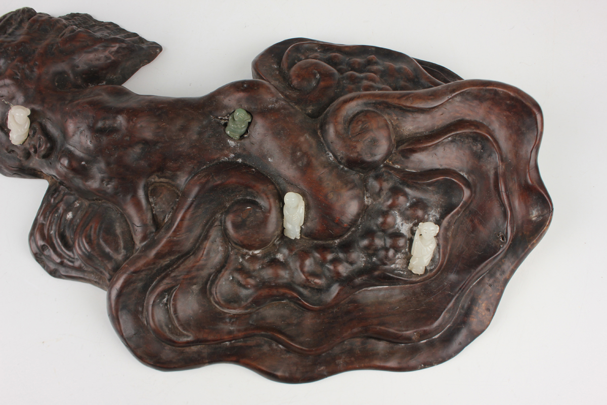 A Chinese hardwood carving, probably 20th century, modelled as a gnarled lingzhi fungus, inset - Image 15 of 22