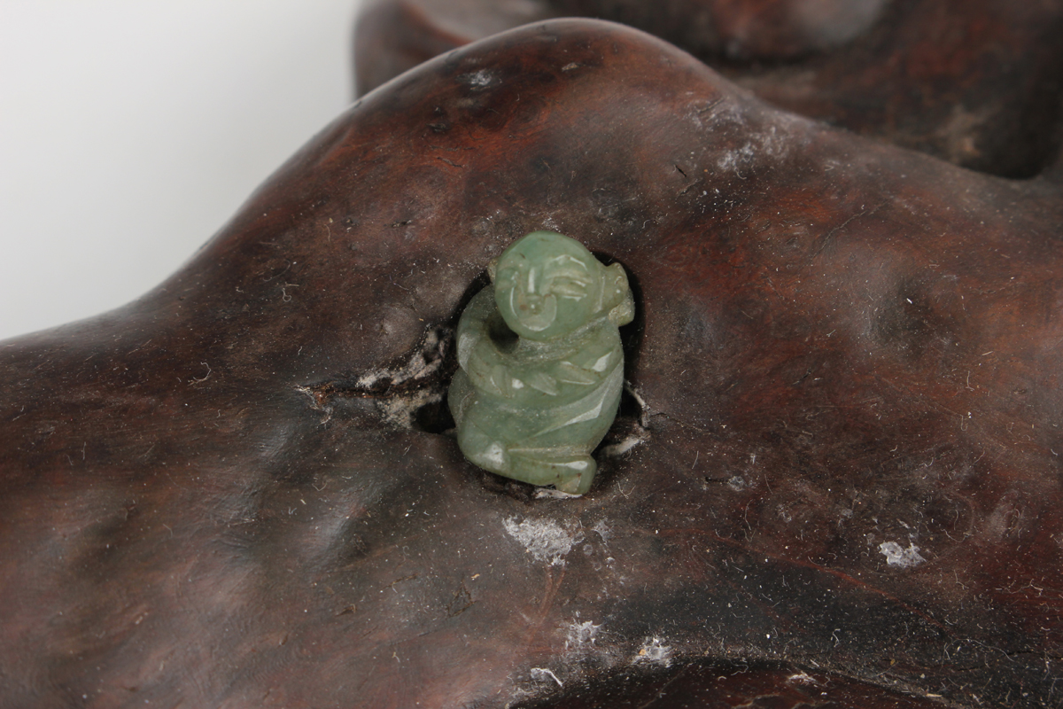 A Chinese hardwood carving, probably 20th century, modelled as a gnarled lingzhi fungus, inset - Image 14 of 22