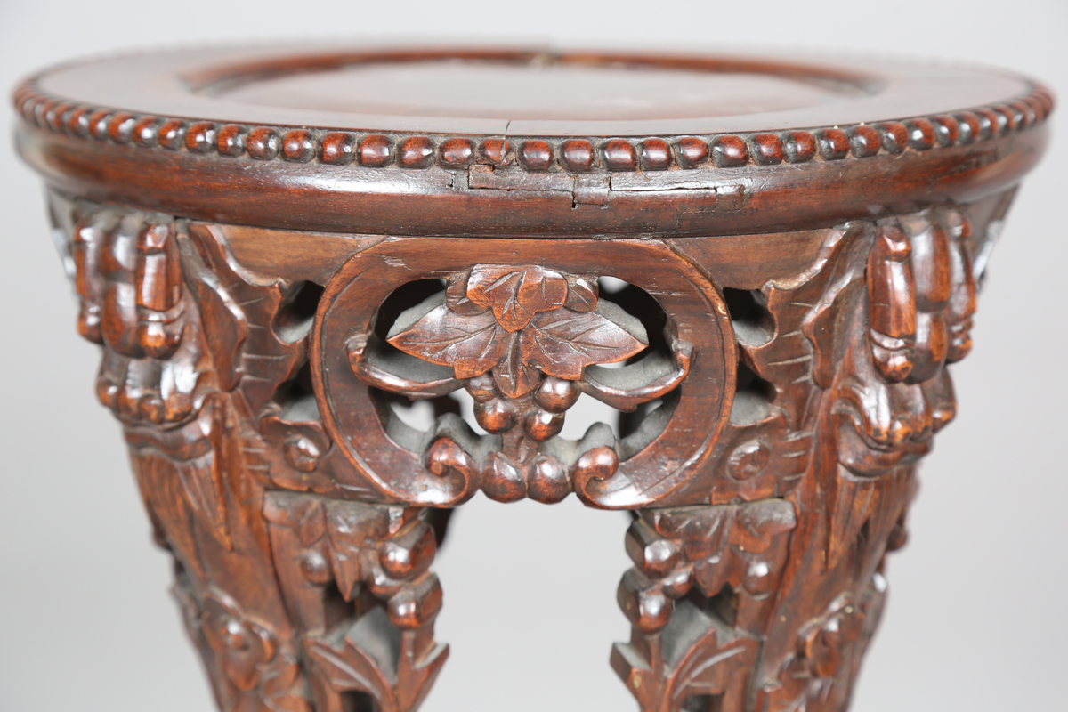 A Chinese hardwood jardinière stand, early 20th century, the circular top with beaded border above a - Image 13 of 22