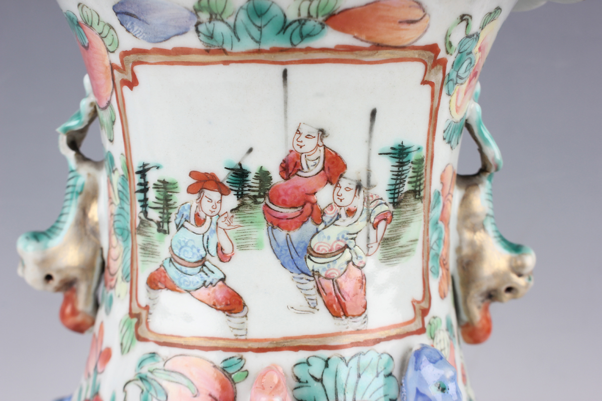 A Chinese Canton famille rose porcelain vase, mid to late 19th century, of shouldered baluster form, - Image 6 of 26