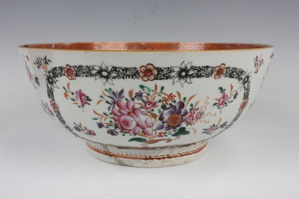 A Chinese porcelain punch bowl, late 19th century, of steep-sided circular form, the exterior - Image 24 of 51