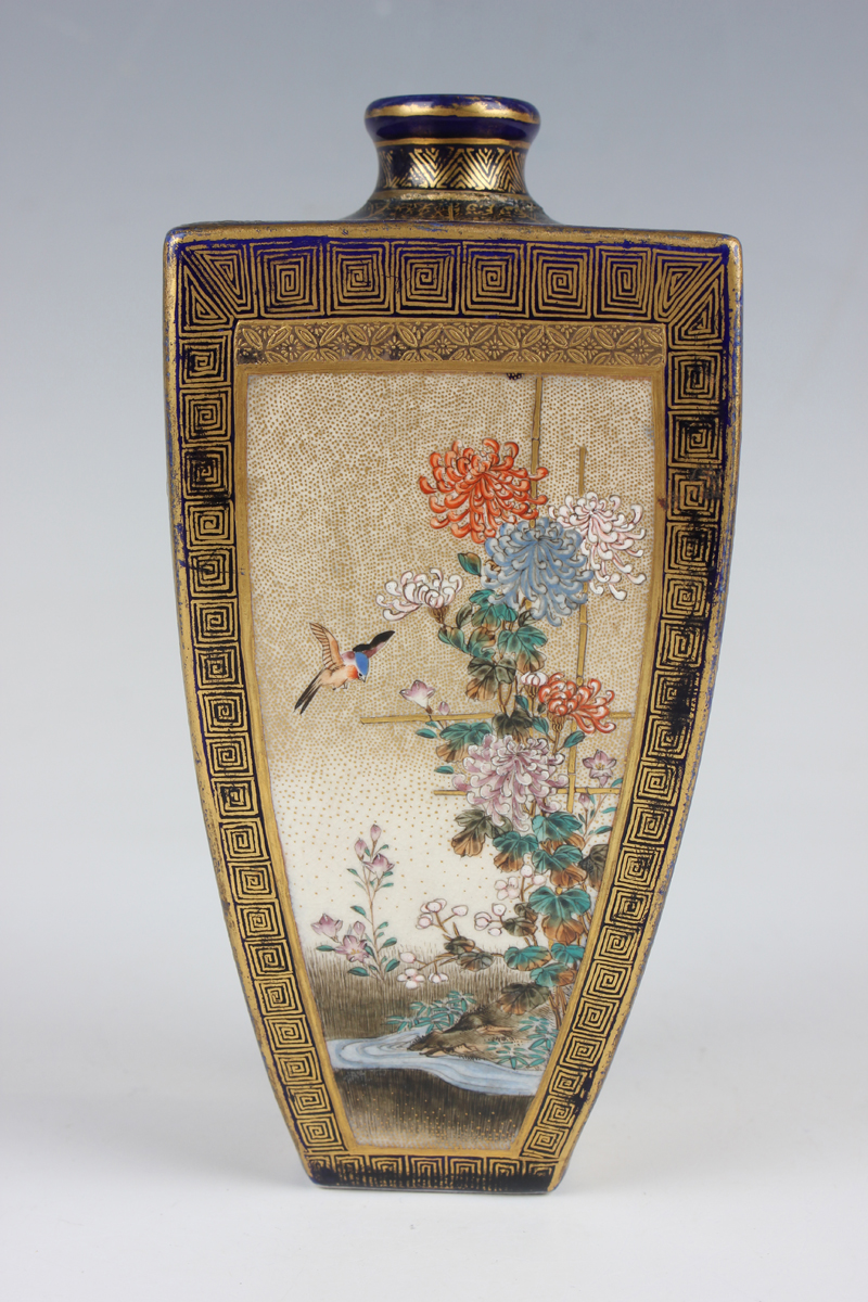 A pair of Japanese Satsuma earthenware vases, Meiji period, probably by Kinkozan, each of square - Image 19 of 37