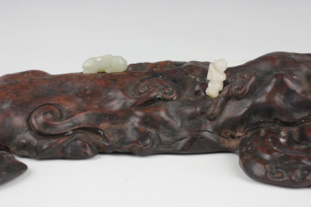 A Chinese hardwood carving, probably 20th century, modelled as a gnarled lingzhi fungus, inset - Image 7 of 22