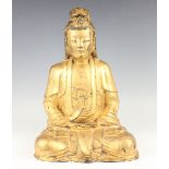 A Chinese gilt bronze figure of Guanyin, 20th century, modelled seated in dhyanasana, height 45.