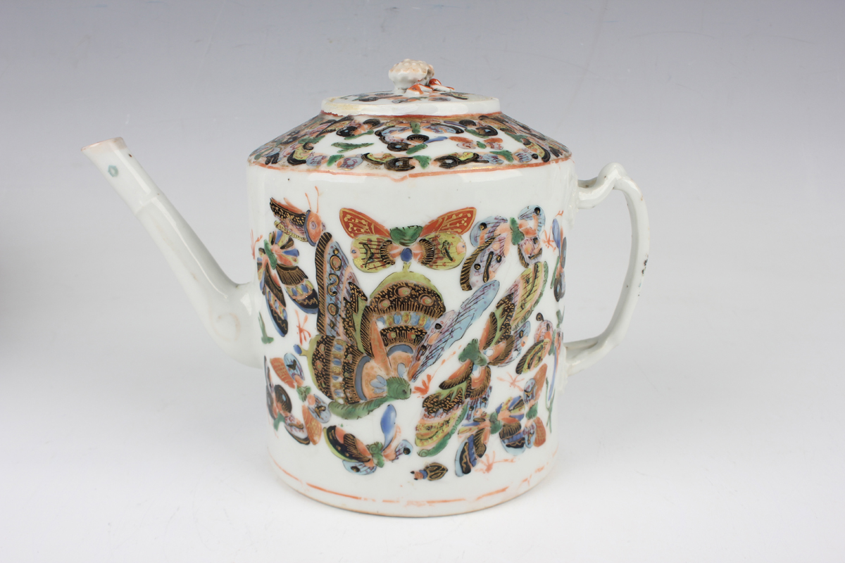 A Chinese Canton export porcelain teapot, 19th century, painted and gilt with butterflies, height - Image 23 of 23