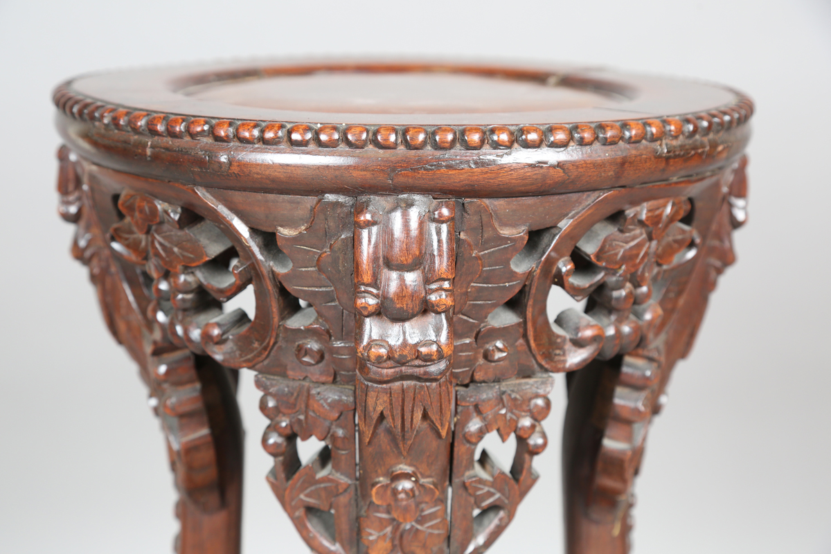 A Chinese hardwood jardinière stand, early 20th century, the circular top with beaded border above a - Image 18 of 22