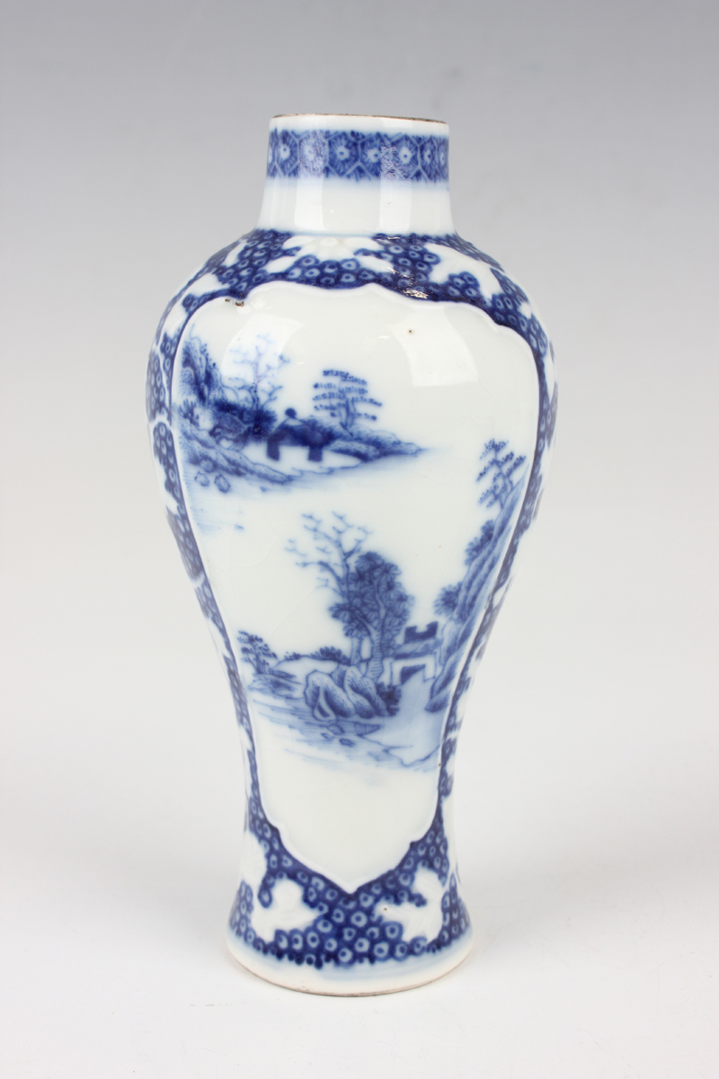 A Chinese blue and white export porcelain vase, Qianlong period, of baluster form, painted with