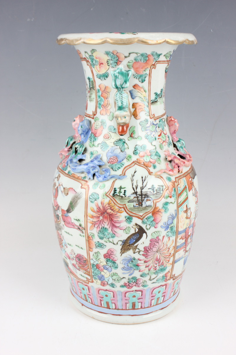 A Chinese Canton famille rose porcelain vase, mid to late 19th century, of shouldered baluster form, - Image 24 of 26