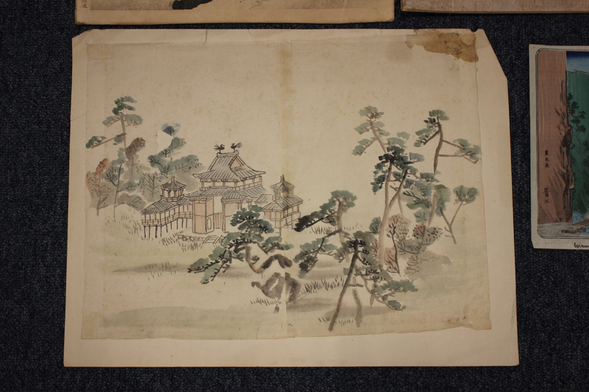 A Chinese watercolour painting on paper fan panel, early 20th century, painted with two geese and - Image 13 of 31