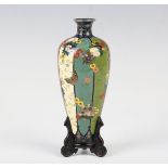 A Japanese cloisonné enamel vase by Namikawa Yasuyuki, Meiji period, of slender tapering form with