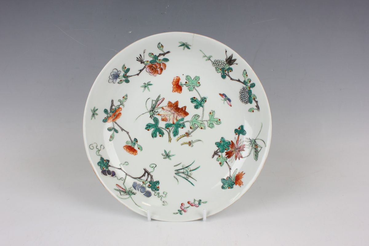 A set of four Chinese famille rose porcelain saucer dishes, mark of Jiaqing but 20th century, each - Image 11 of 19