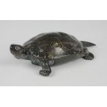 A Chinese Shisou-type inlaid bronze paperweight model of a tortoise, probably 19th century, the