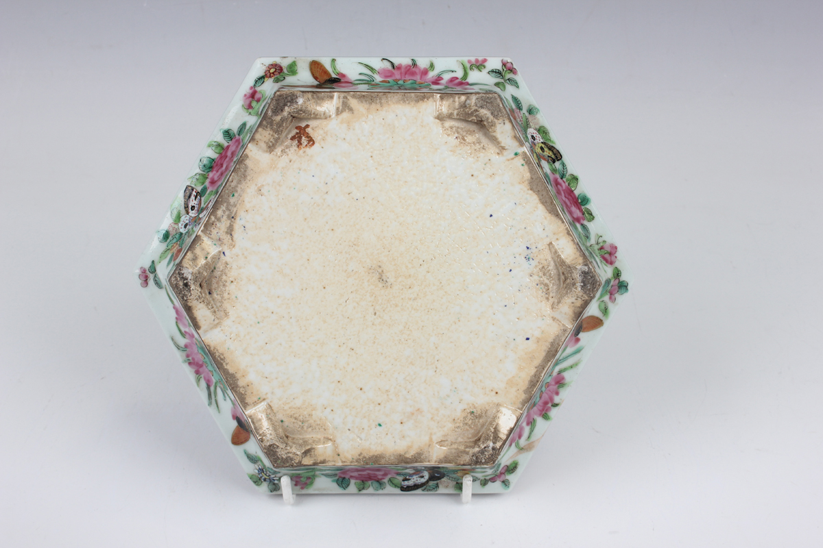 A pair of Chinese Canton famille rose porcelain hexagonal planters and stands, mid-19th century, - Image 26 of 36
