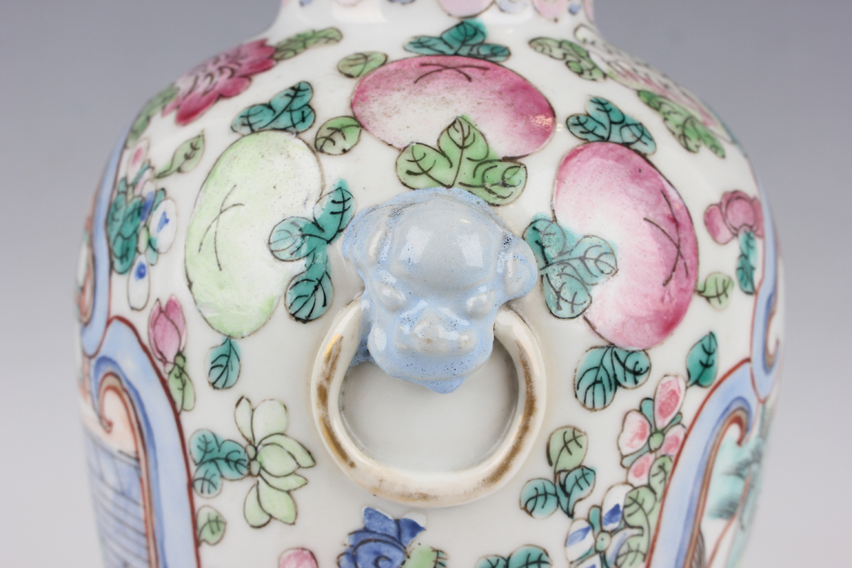 A Chinese Canton famille rose porcelain vase and cover, late 19th century, the baluster body painted - Image 11 of 20