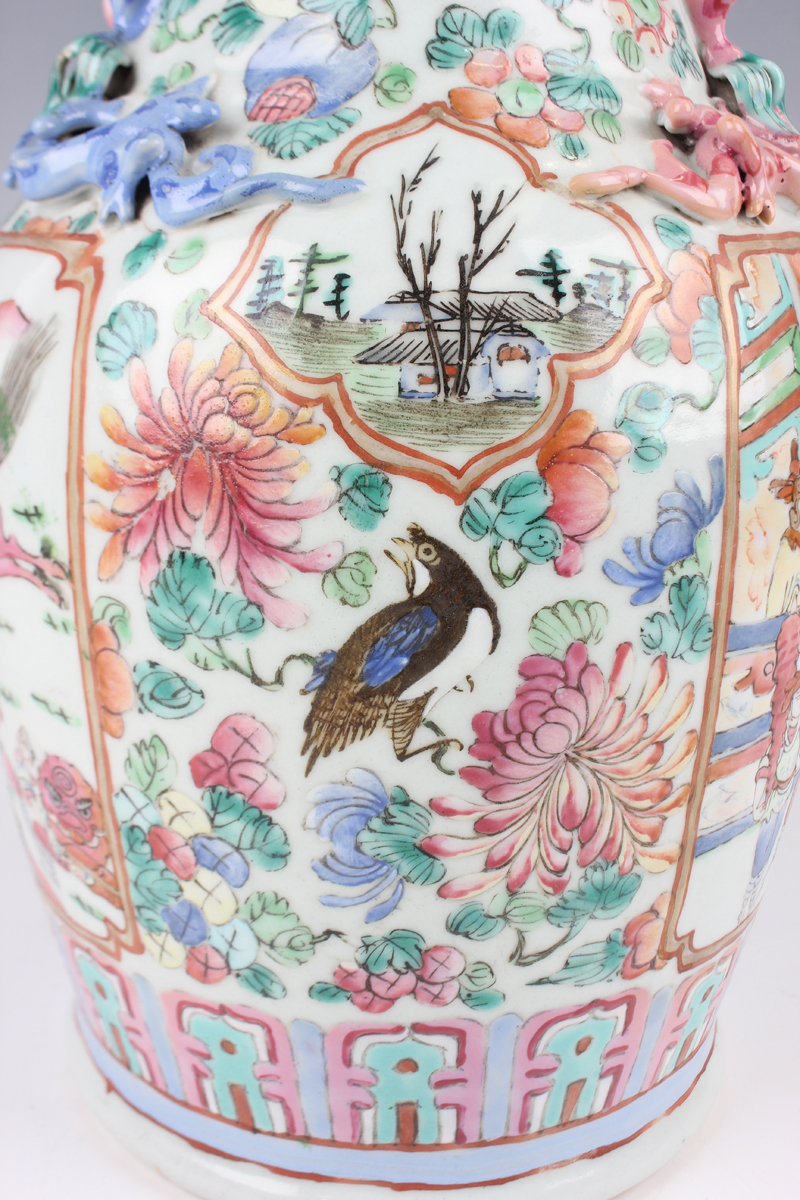 A Chinese Canton famille rose porcelain vase, mid to late 19th century, of shouldered baluster form, - Image 4 of 26