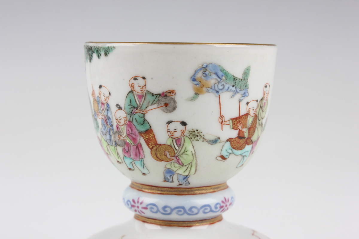 A Chinese famille rose porcelain brushwasher, probably 20th century, the ovoid cup and domed base - Image 6 of 16