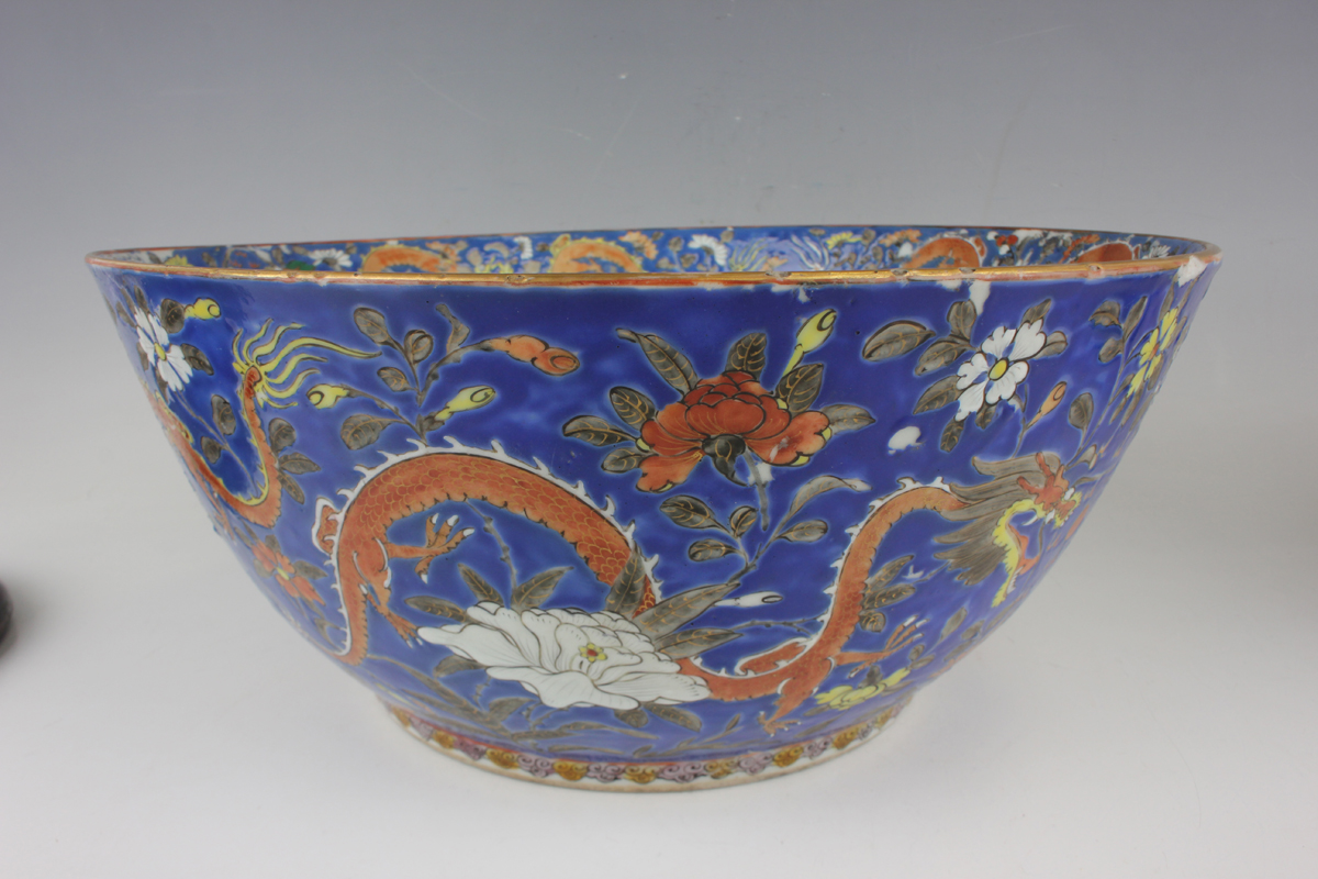A Chinese porcelain punch bowl, late 19th century, of steep-sided circular form, the exterior - Image 48 of 51