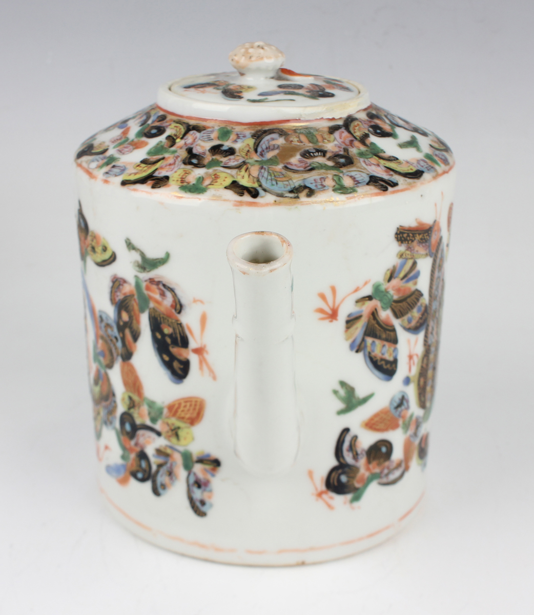 A Chinese Canton export porcelain teapot, 19th century, painted and gilt with butterflies, height - Image 22 of 23