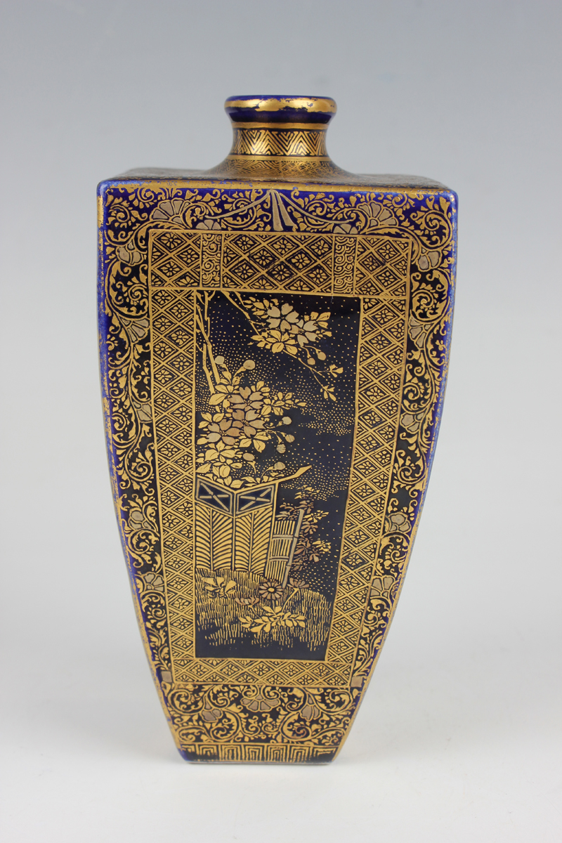 A pair of Japanese Satsuma earthenware vases, Meiji period, probably by Kinkozan, each of square - Image 36 of 37