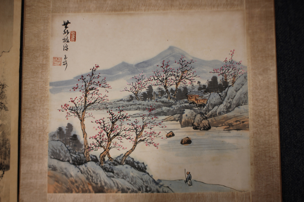 A Chinese watercolour painting on paper fan panel, early 20th century, painted with two geese and - Image 15 of 31