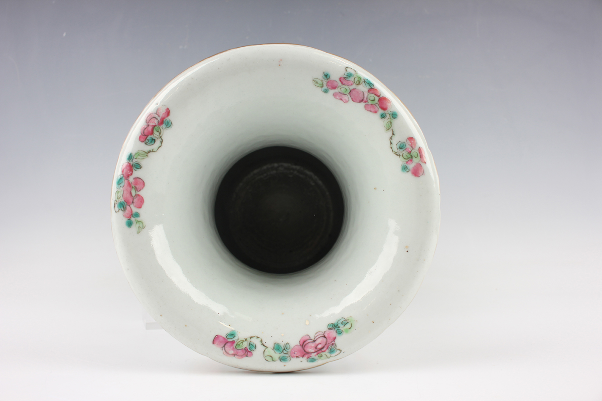 A Chinese Canton famille rose porcelain vase, mid to late 19th century, of shouldered baluster form, - Image 3 of 26