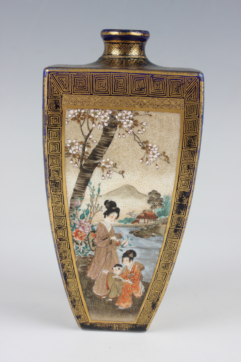 A pair of Japanese Satsuma earthenware vases, Meiji period, probably by Kinkozan, each of square - Image 21 of 37