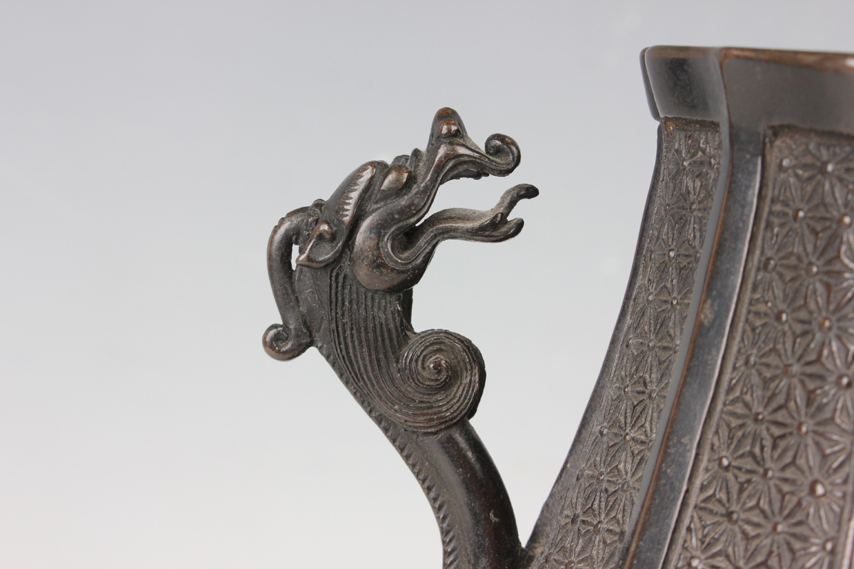 A Japanese brown patinated bronze two-handled vase, 19th century, in the Chinese style, of - Image 15 of 20