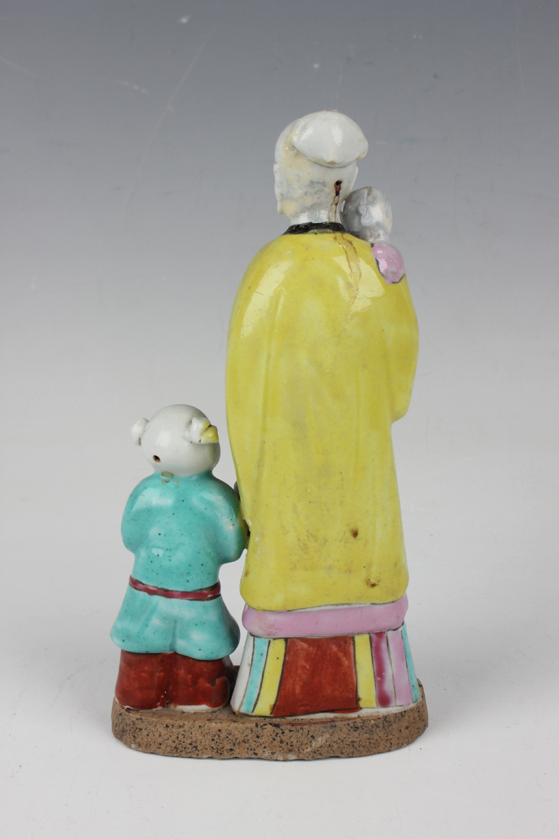 A Chinese famille rose enamelled biscuit porcelain figure group, 18th century, modelled as a - Image 6 of 9