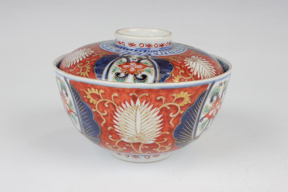 A group of three Japanese Imari porcelain bowls, two covers and three dishes, Meiji period, - Image 31 of 53