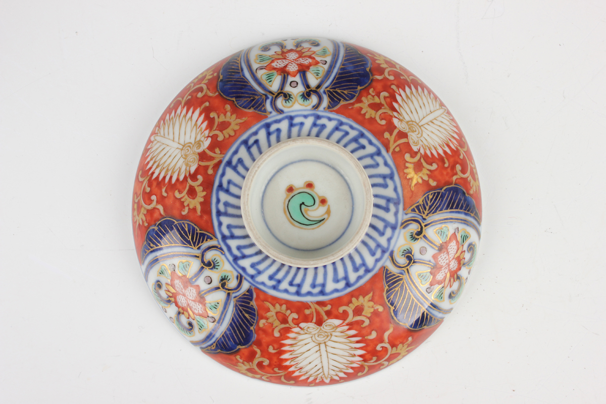 A group of three Japanese Imari porcelain bowls, two covers and three dishes, Meiji period, - Image 14 of 53