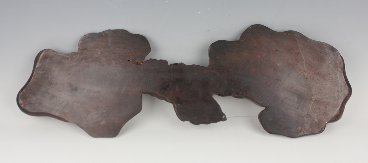 A Chinese hardwood carving, probably 20th century, modelled as a gnarled lingzhi fungus, inset - Image 5 of 22