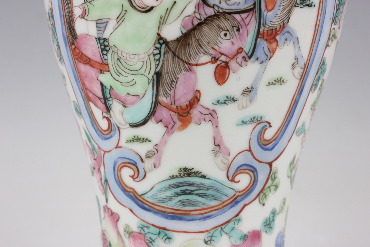 A Chinese Canton famille rose porcelain vase and cover, late 19th century, the baluster body painted - Image 15 of 20