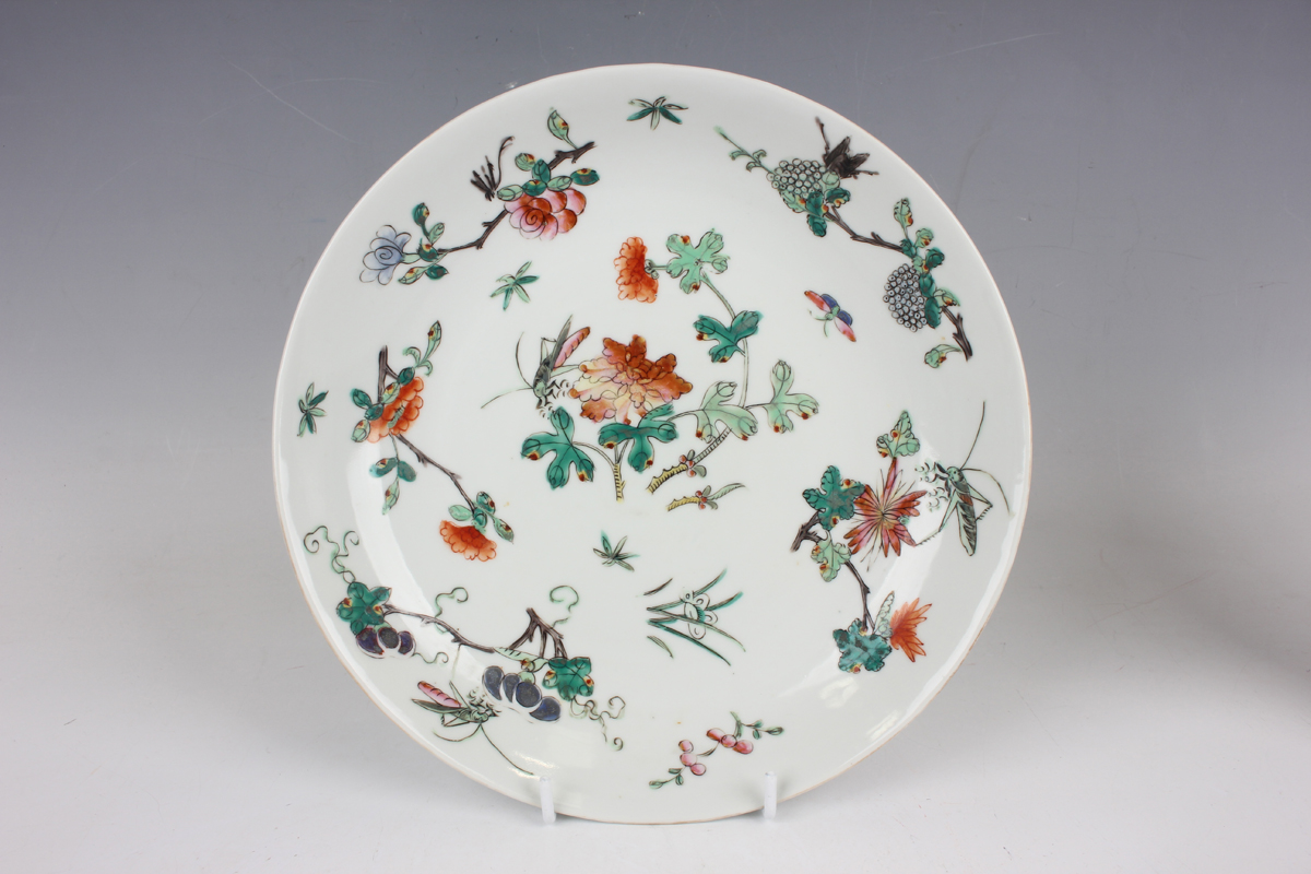 A set of four Chinese famille rose porcelain saucer dishes, mark of Jiaqing but 20th century, each - Image 19 of 19