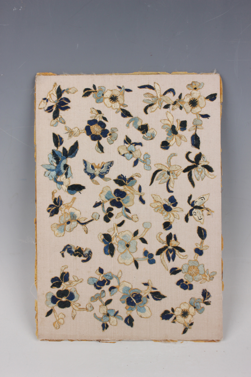 A group of three Chinese silk appliqué rectangular panels, late Qing dynasty, worked in coloured - Image 5 of 7