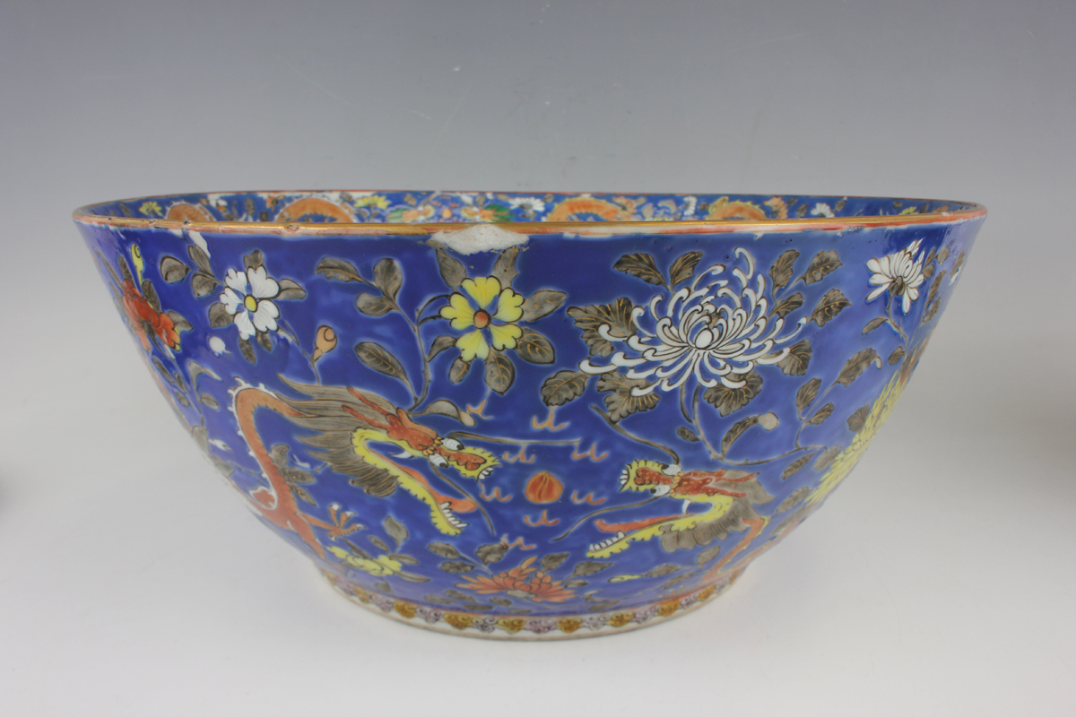 A Chinese porcelain punch bowl, late 19th century, of steep-sided circular form, the exterior - Image 47 of 51
