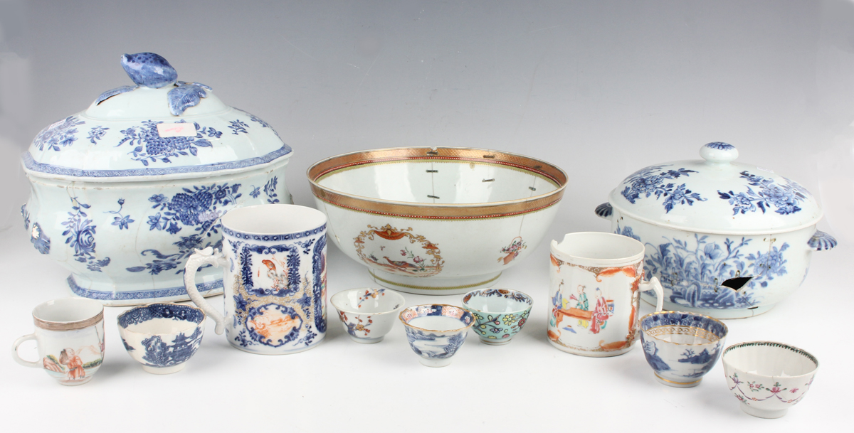 A collection of Chinese porcelain, 18th century and later, including a famille rose export punch