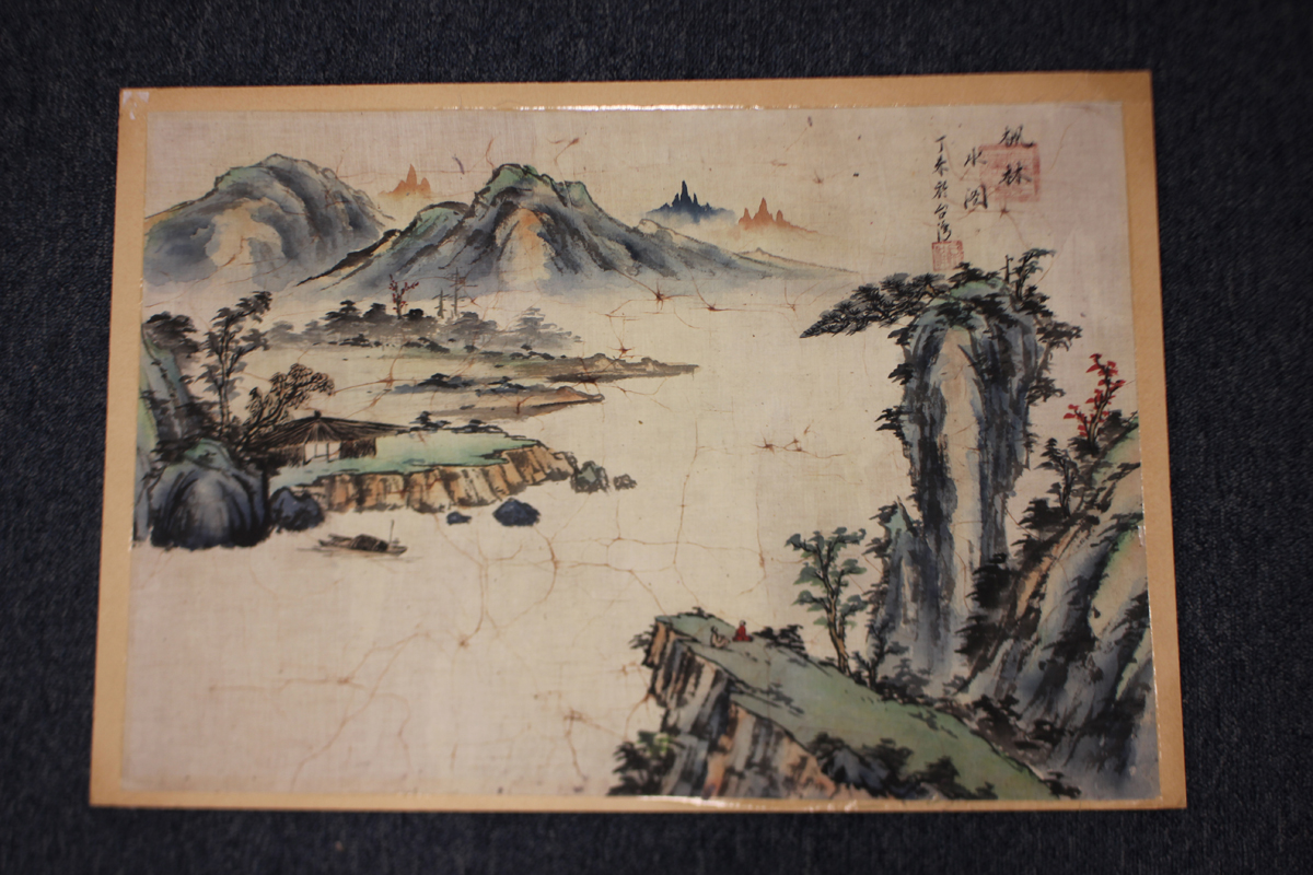 A Chinese watercolour painting on paper fan panel, early 20th century, painted with two geese and - Image 2 of 31
