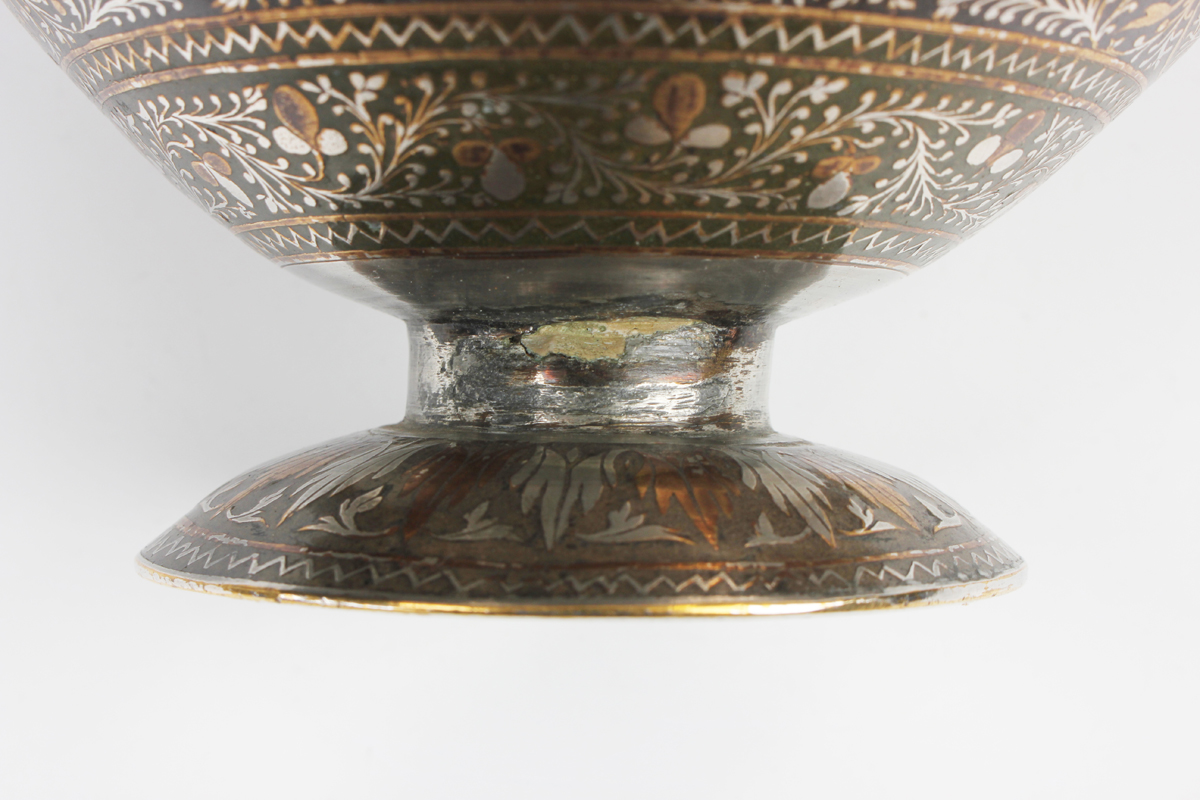 An Indian inlaid and silvered brass bottle vase, late 19th/early 20th century, the globular body and - Image 3 of 8