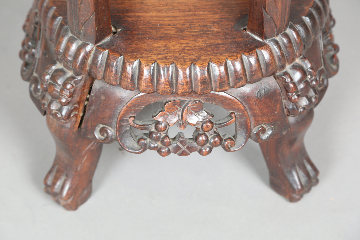 A Chinese hardwood jardinière stand, early 20th century, the circular top with beaded border above a - Image 8 of 22