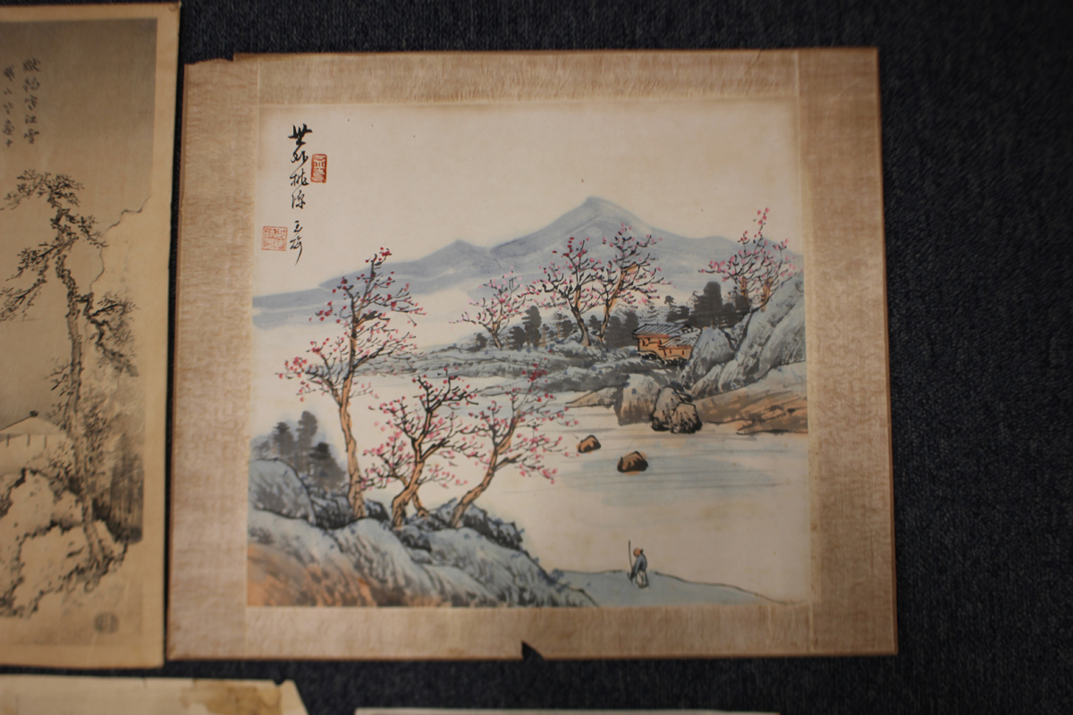 A Chinese watercolour painting on paper fan panel, early 20th century, painted with two geese and - Image 16 of 31