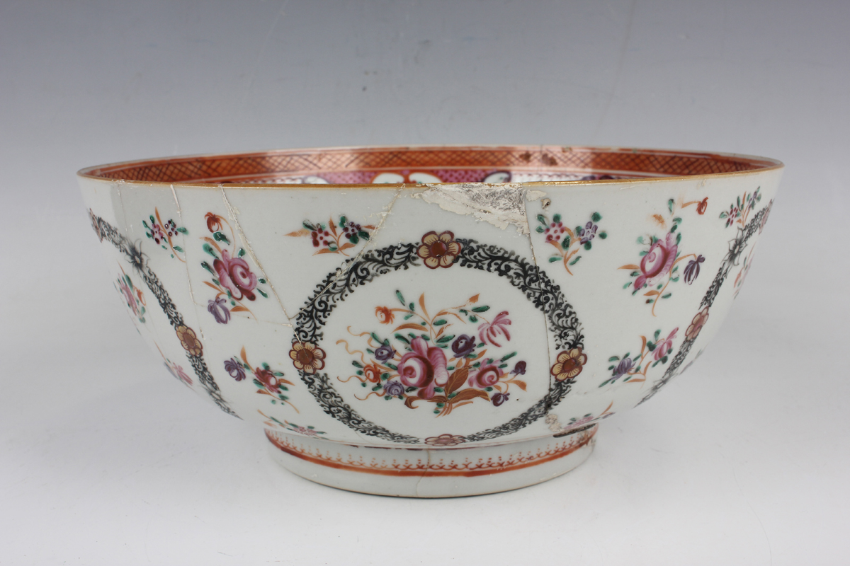 A Chinese porcelain punch bowl, late 19th century, of steep-sided circular form, the exterior - Image 26 of 51