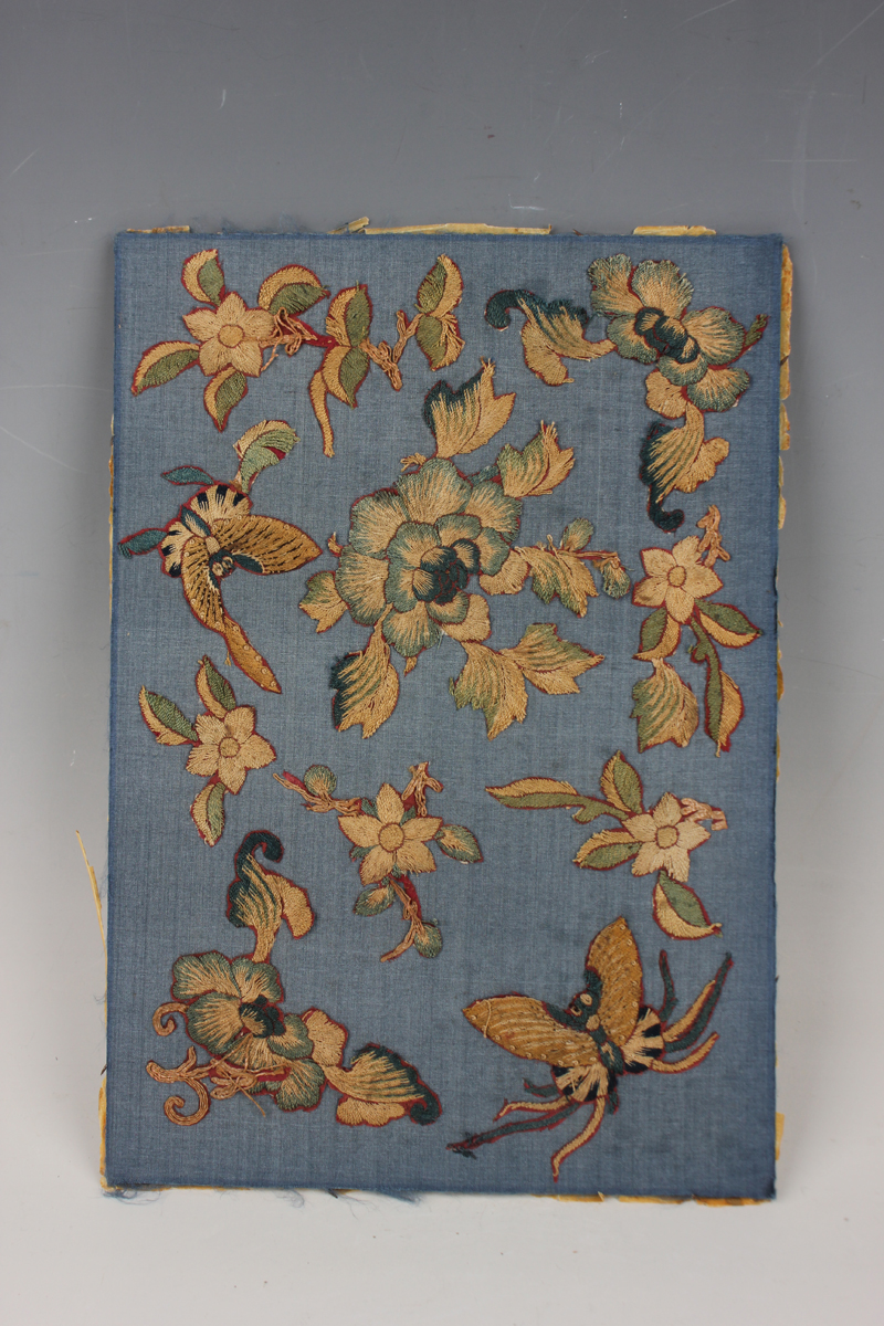 A group of three Chinese silk appliqué rectangular panels, late Qing dynasty, worked in coloured - Image 3 of 7