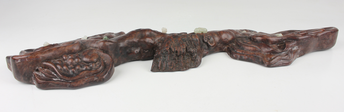 A Chinese hardwood carving, probably 20th century, modelled as a gnarled lingzhi fungus, inset - Image 11 of 22