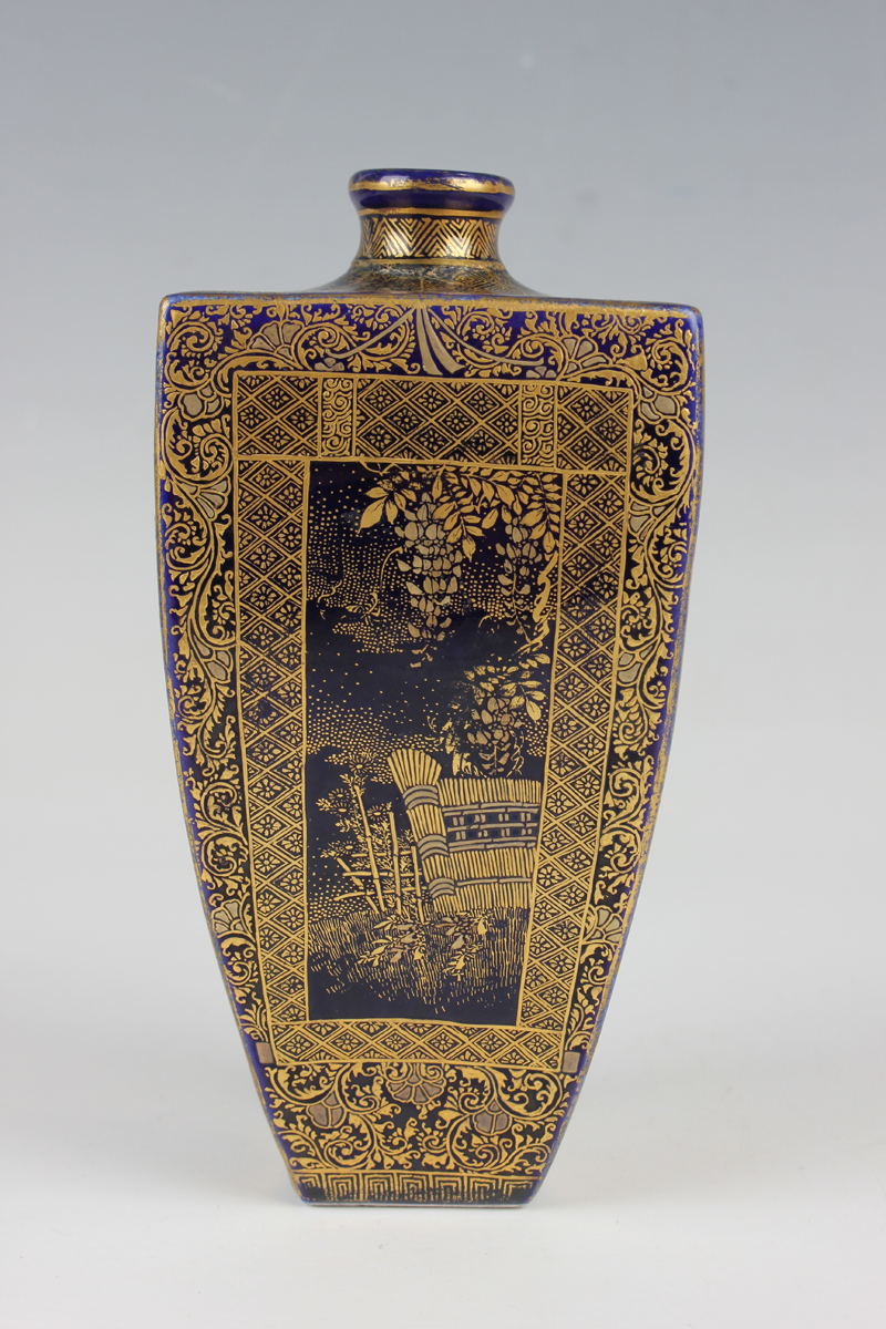 A pair of Japanese Satsuma earthenware vases, Meiji period, probably by Kinkozan, each of square - Image 18 of 37