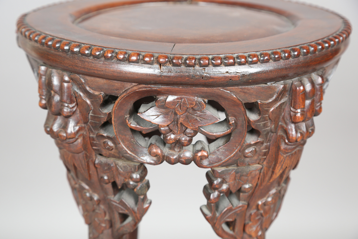 A Chinese hardwood jardinière stand, early 20th century, the circular top with beaded border above a - Image 9 of 22
